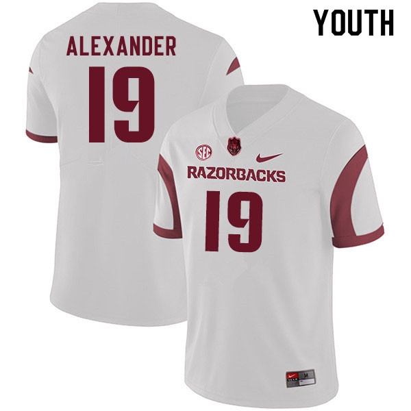 Youth #19 Courtre Alexander Arkansas Razorbacks College Football Jerseys Sale-White - Click Image to Close
